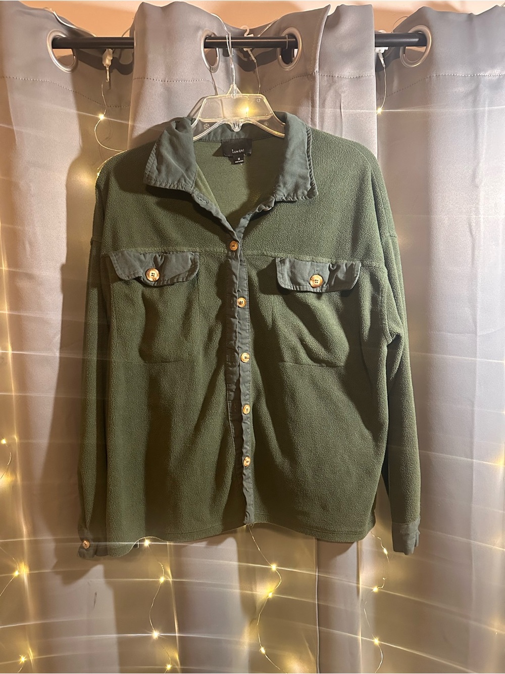 Lumiere Olive Green Lightweight Fleece Shirt Jacket